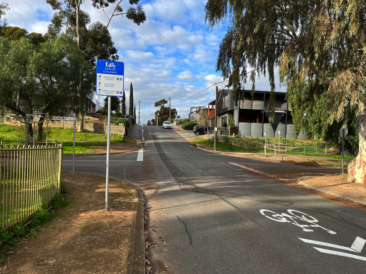 From Barber Street turn right onto the shared path next to Burrows Street